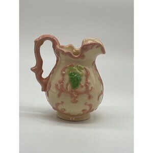 Small Vintage Hand-Painted Ewer/Pitcher Cream, Pink & Green Raised Design w/Hand